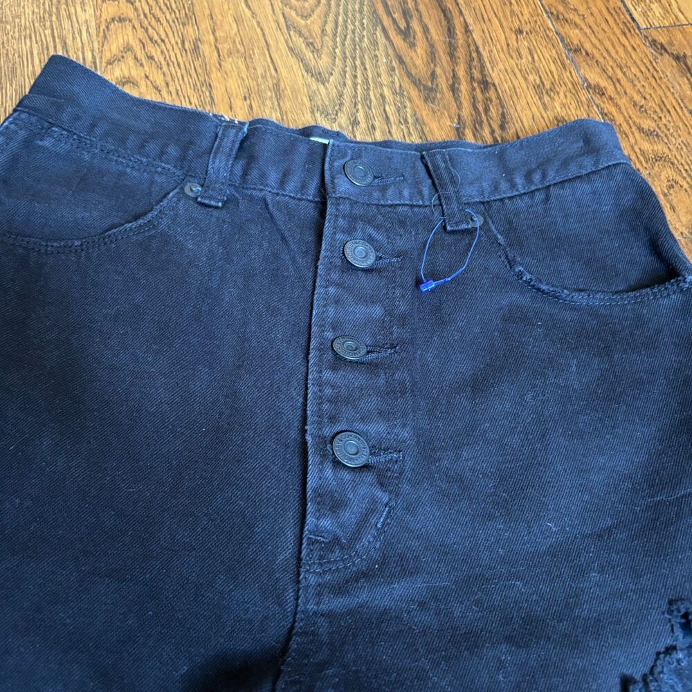 Moussy Vintage Black Cutoff Denim Shorts Sz 2 High Rise Frayed Hem Button Fly - Picture 4 of 6
